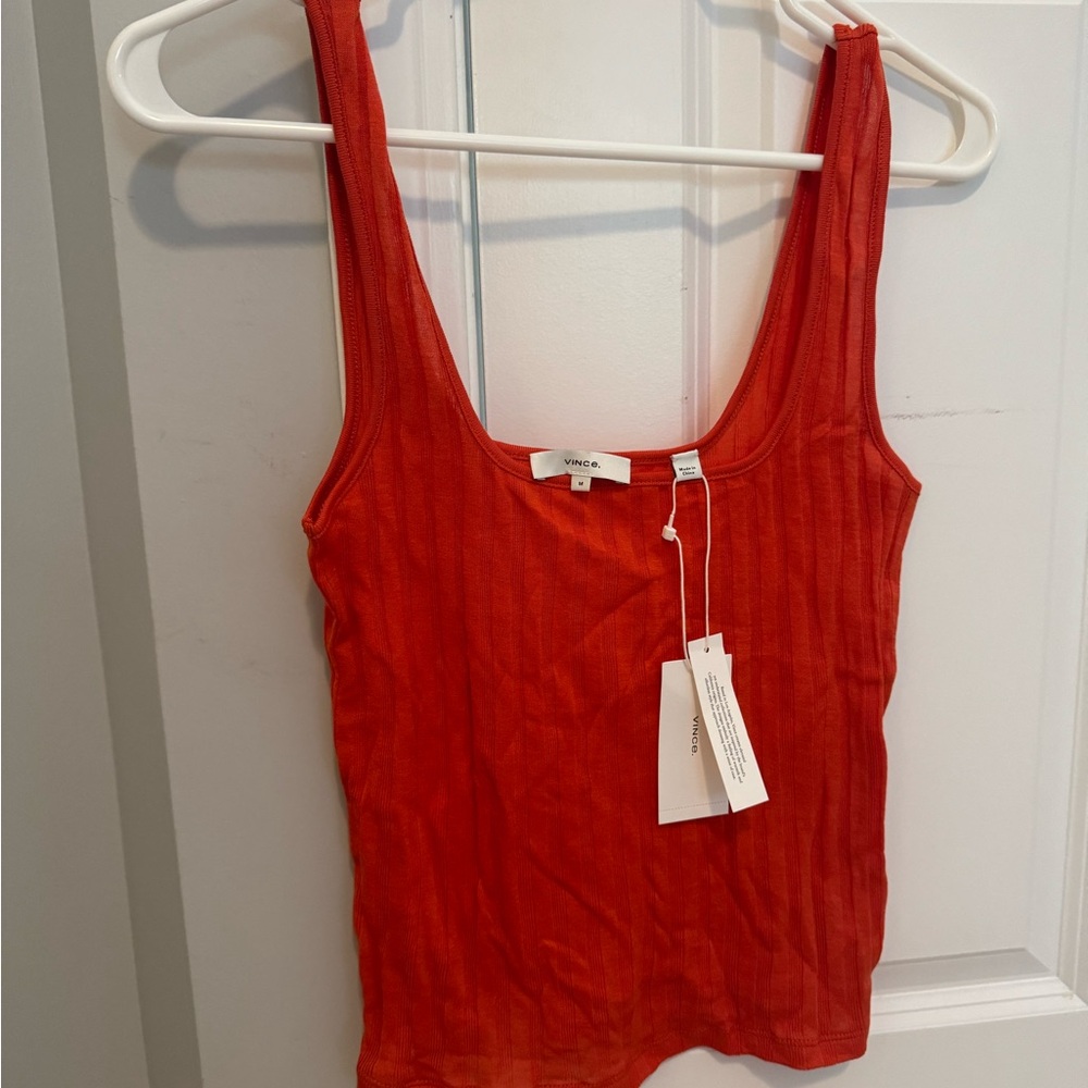 Vince Red Ribbed Tank Top